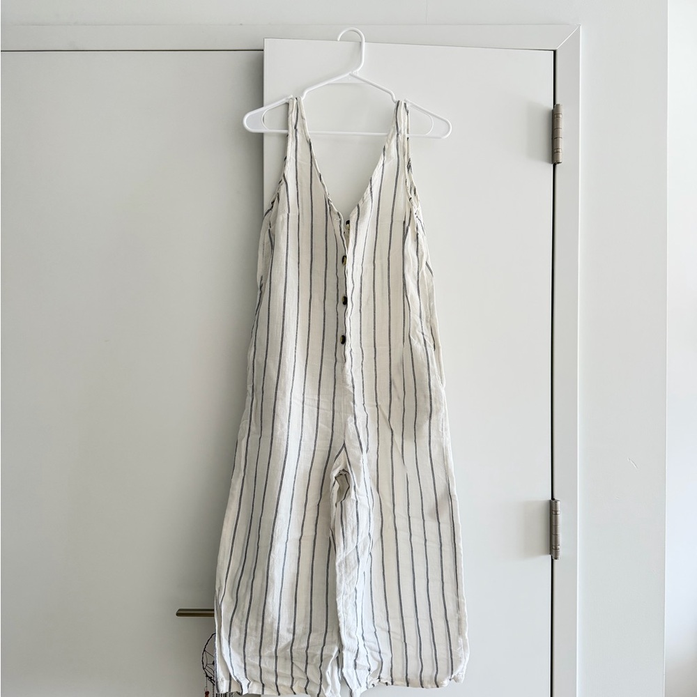 Topshop White Striped Cropped Jumpsuit